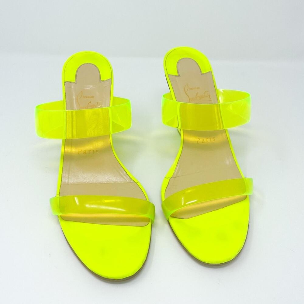 Christian Louboutin Ovida PVC Clear Strap Block Heels Neon Yellow Fluo EU 38 - Picture 9 of 13
